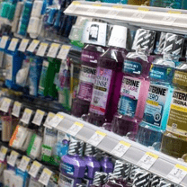Mouthwash on a store shelf. More than a minty taste Maurstad Dentistry Omaha Blog article
